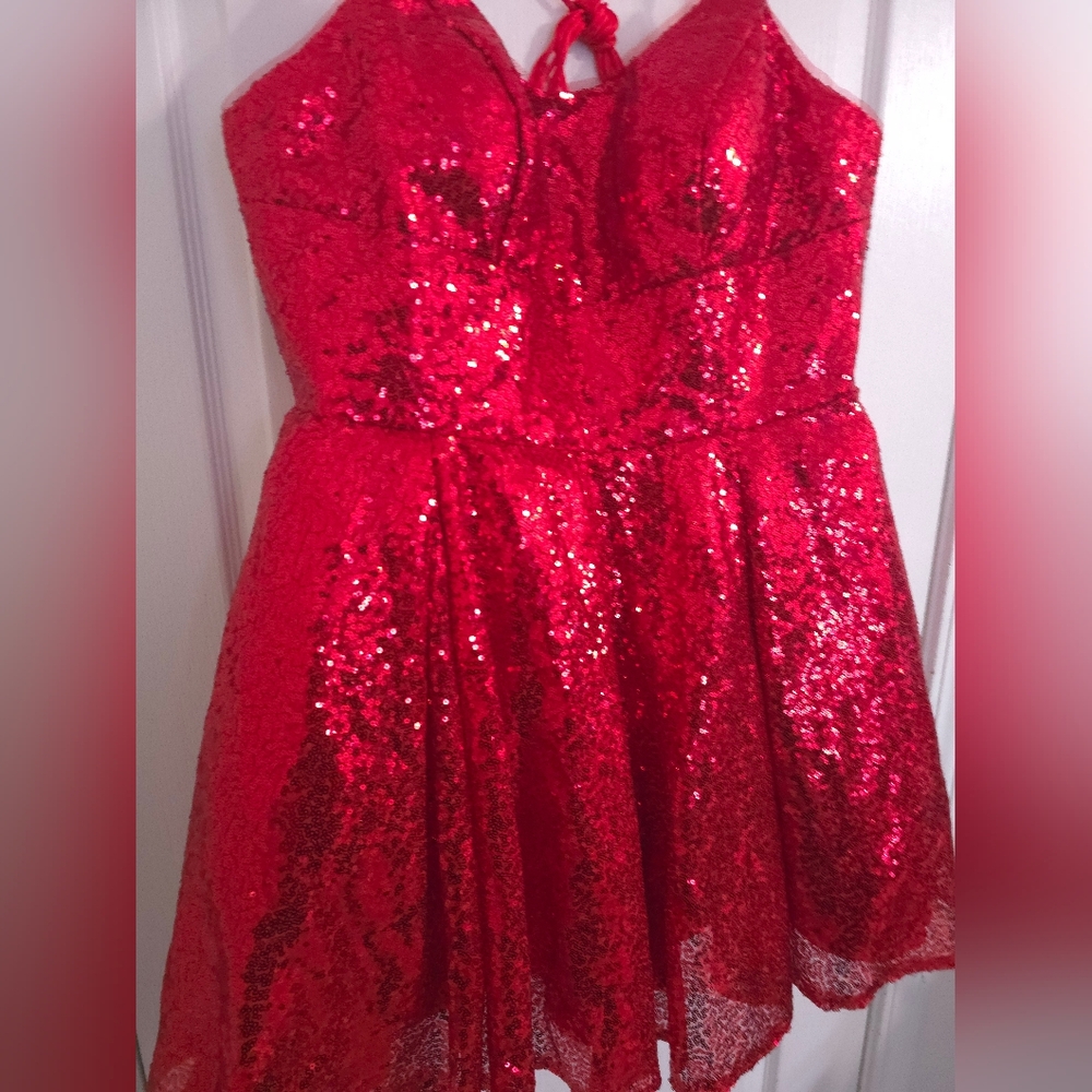 ⚡️ Sizzling Red Sequin Mini Dress - Lace-Up Back & Sweetheart Neckline